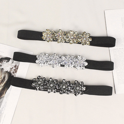 水晶腰封女弹力装饰皮草水钻收腰毛衣松紧连衣裙子配饰大衣细腰带|ms