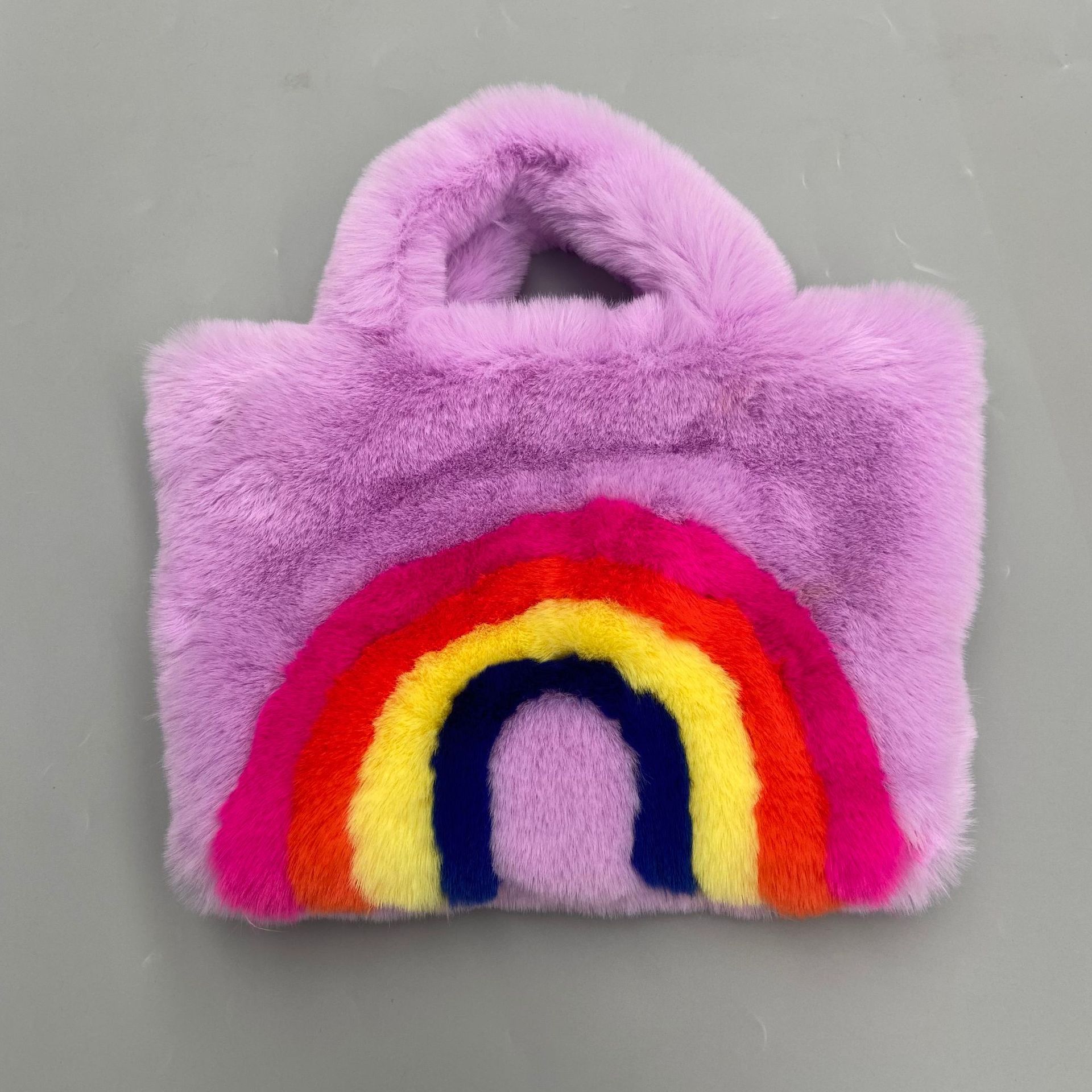 Bolso de mano tipo tote para mujer, de gran capacidad, con diseño de piel de conejo sintética, estilo arcoíris, éxito de ventas transfronterizo, moderno y versátil.