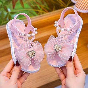 Children's Pearl Heart Sandals Roman Cross Girls 2024 Korean Style Easiest for Match Fashionable Western Style Non-Slip Soft Sole Sandals