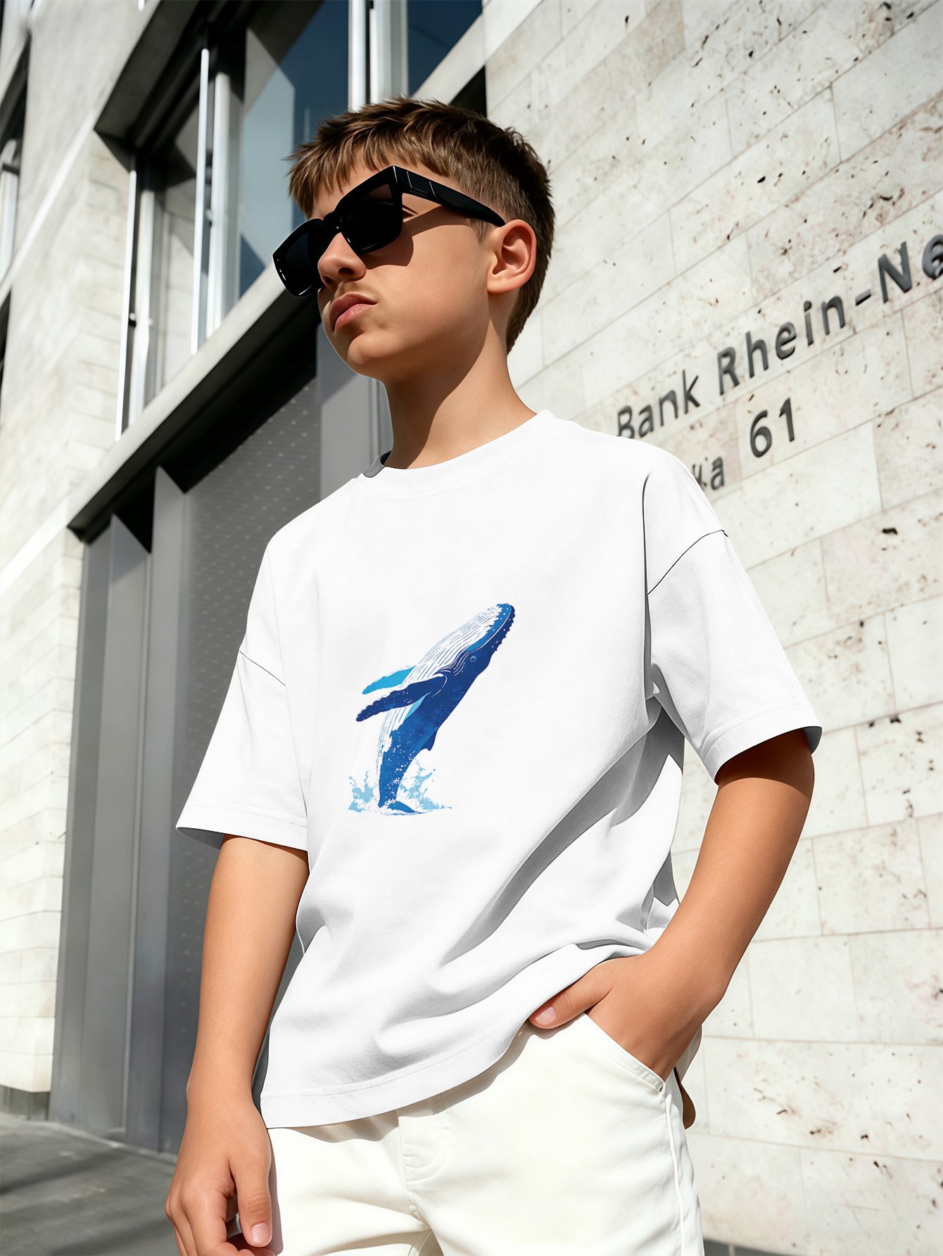 T-shirt för pojkar med 3d rymdraket tryck rund hals vit_voghion.com
