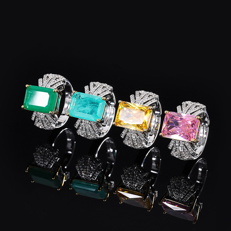 Fashion Square Brass Inlay Zircon Rings 1 Piece