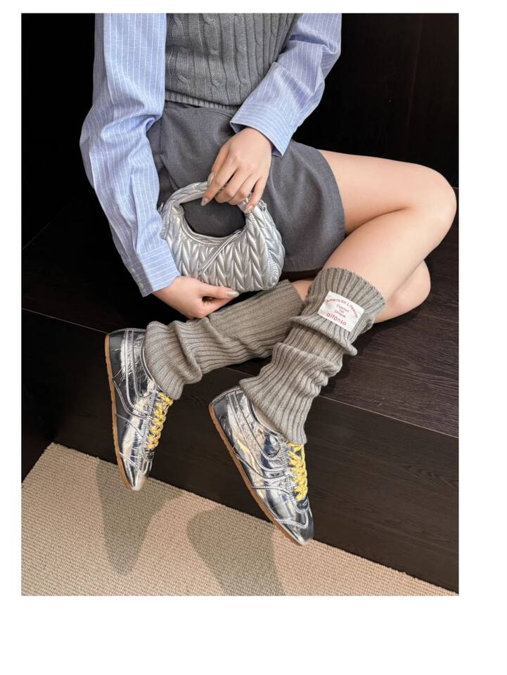Giày sneaker nữ da thật cổ thấp dáng cổ điển buộc dây phối màu — Bạc, màu nâu, màu xanh lá cây, màu đỏ chi tiết 29