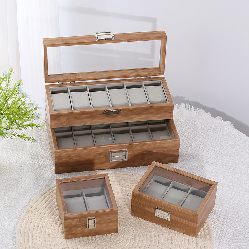High-End Bamboo-Patterned Watch Display Box with Window Design Storage Box