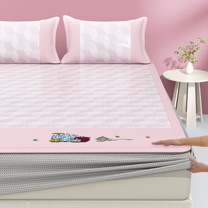 Un juego de sábanas de seda de hielo de clase de tres piezas fresco verano 2025 nueva funda protectora de colchón de verano sábana funda de cama