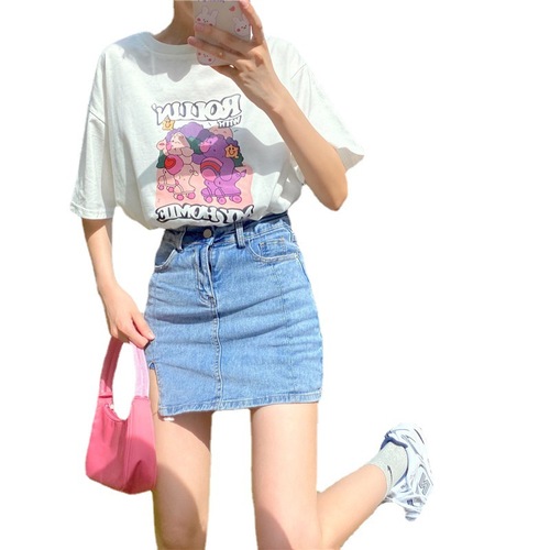 Little Bear Vintage Girly Short Sleeve T-Shirt Women's 2023 Summer Loose Korean Style Ins Trendy Harajuku Style Bestie Outfit Top