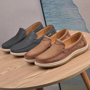 Casual leather shoes men's shoes spring 2024 New Business genuine leather high-end shoes men's breathable soft bottom peas shoes
