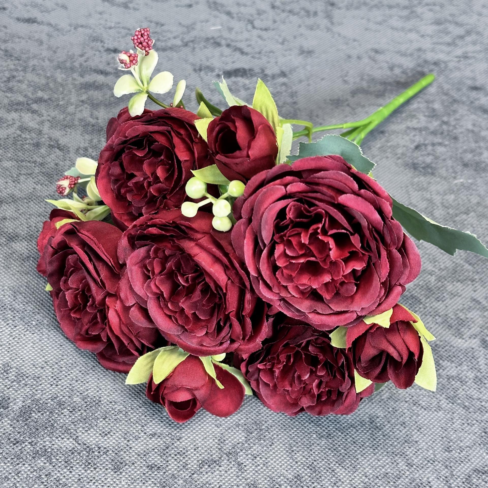 Simulación de 5 ramos de peonía boda decoración del hogar decoración hecha a mano rosa persa decoración de flores falsas transfronterizas al por mayor