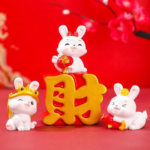New Year Rabbit Mascot Style Chinese Style Home Decor Ornament Internet Pop Cute Little Rabbit Resin Craft Gift