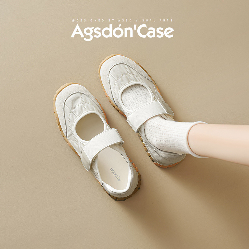 Zapatos Mary Jane Deportivos Augu Shiden para Mujer, Primavera 2026, Sandalias Planas con Suela Gruesa y Velcro, Casuales y con Diseño Calado