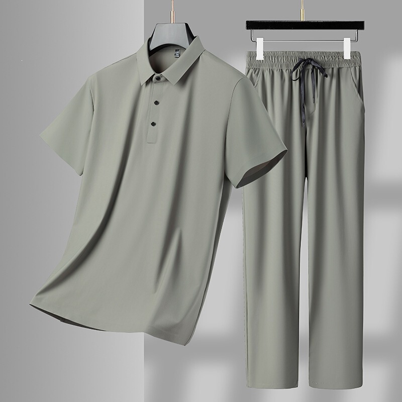 Father's Day Dad's Summer Sports Suit, Middle-Aged and Elderly Men's Casual Short-Sleeved Polo Shirt, Ice Silk T-Shirt Two-Piece Set Father's Day Dad's Summer Sports Suit, Middle-Aged and Elderly Men's Casual Short-Sleeved Polo Shirt, Ice Silk T-Shirt Two-Piece Set
