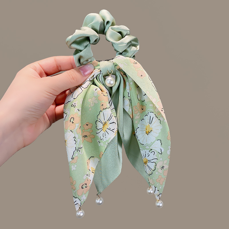 Arco elegante tocado de cabello de cola de caballo correa de correa de correa de cabello de mujer anillo de cabello colgante de perlas en cuerda de cabeza verano