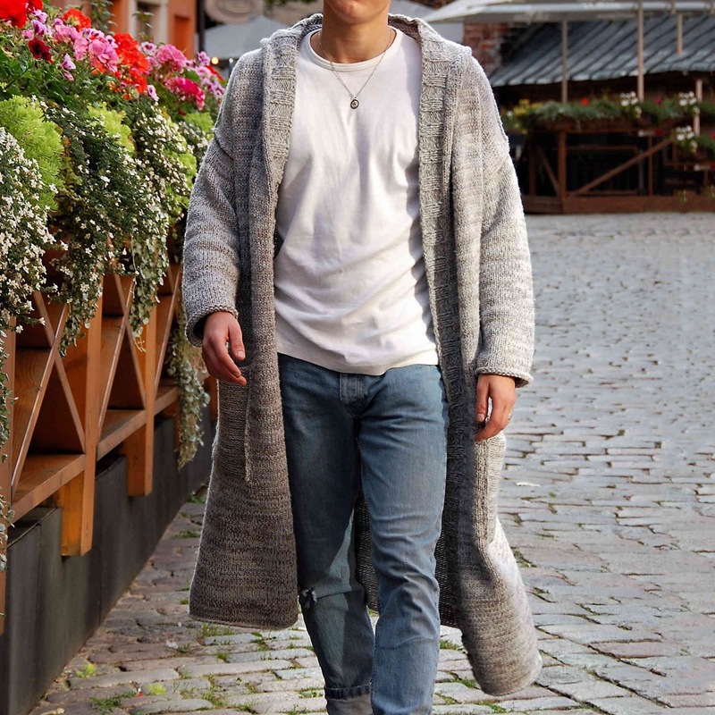 Men's Clothing thin knitted sweaters loose fitting long hoodies cardigan sweater jackets _voghion.com