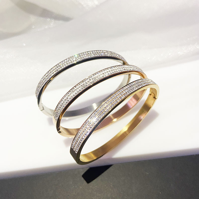 Banquet Occasion Shiny Circle Titanium Steel Inlay Rhinestones Bangle