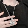 Metal necklace, chain, retro accessory for elementary school students, sweater hip-hop style