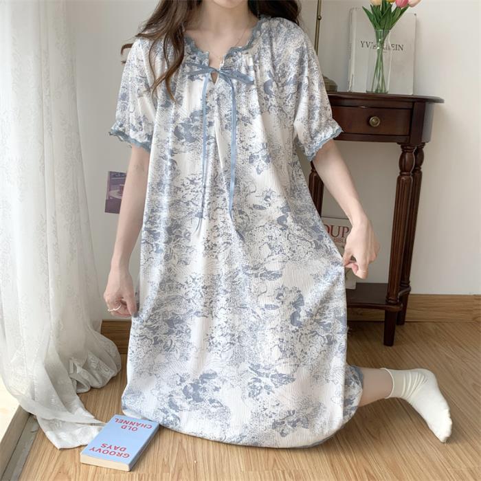 Verano 2023 Pijamas Mujer de manga corta burbuja arruga estudiante lindo ropa exterior suelta ropa de hogar camisón Mujer Princesa estilo