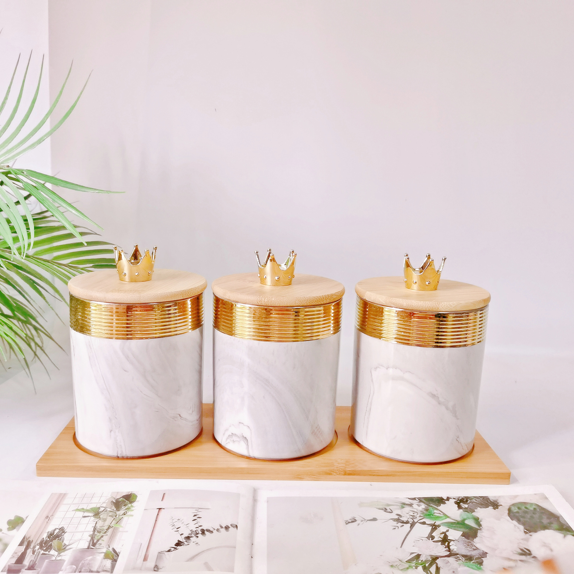 Medio Oriente exportación galvanoplastia sellado tarro cerámica de tres piezas de almacenamiento tarro cocina condimento tarro caramelo tarro café tarro