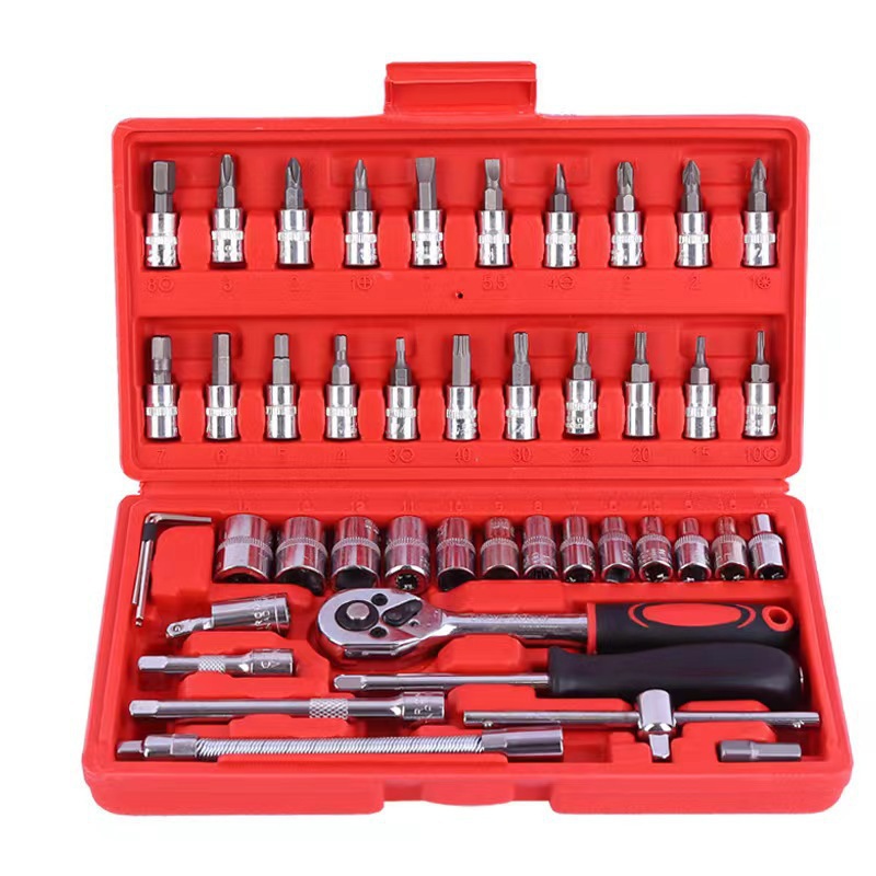 46 herramientas de llave de manga 1 / 4 pequeño trinquete volante destornillador llave de reparación de automóviles pequeño conjunto de hardware de manga