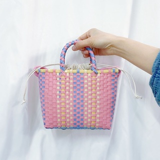 204g Weight Women's Straw Plaid Streetwear Weave Square String Shoulder Bag