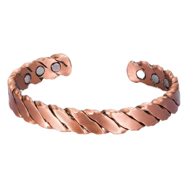 Pulseras magnéticas para parejas, ecológicas, de aleación, populares, a la moda, abiertas, con cinco colores opcionales y diseño a rayas.