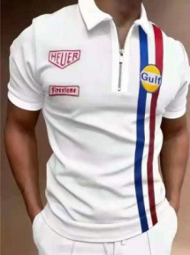 Camiseta Polo de Manga Corta con Cierre y Estampado 3D Informal para Hombre, Nueva Colección de Primavera para Exportación