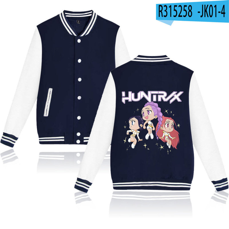 KPop Demon Hunters亚马逊速卖通2D烫画棒球服黑白撞色开衫外套|undefined