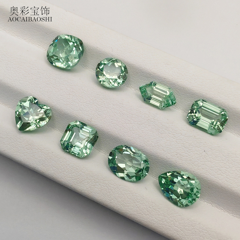 Aucai Baoshika Laboratory Lifting Method Cultivated Green Sapphire Heart-Shaped Square Pear-Shaped Granny Cut Oval Bare Stone