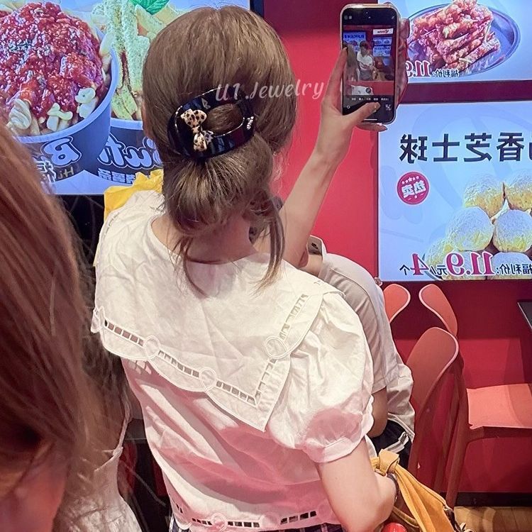 不撞款洋气经典黑色胖发夹 复古豹纹蝴蝶结 好看高级轻奢好用捏夹|undefined