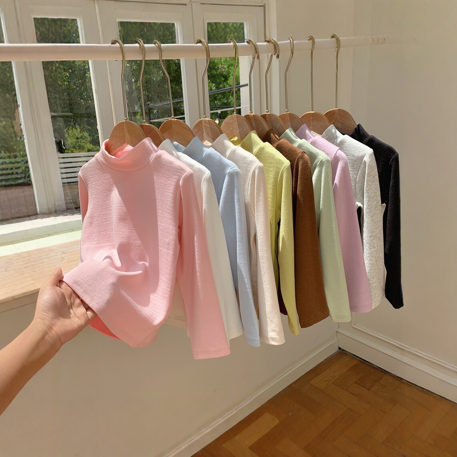 New autumn and winter styles: children's half-turtleneck long-sleeved thermal undershirts, versatile for girls, casual innerwear for boys, available in multiple colors