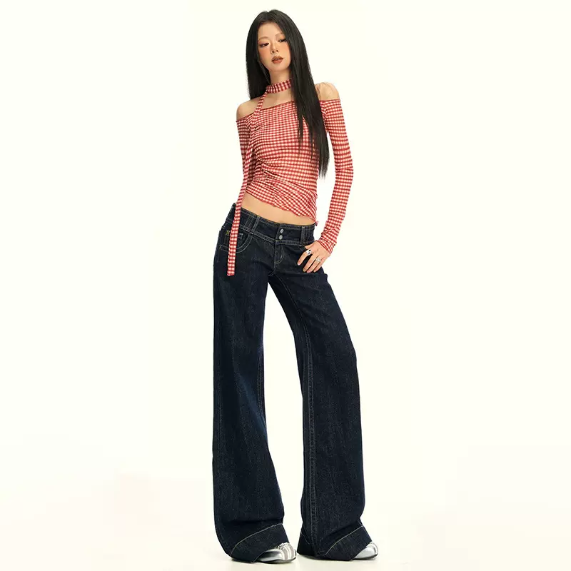 25th ootd!｜ 美式复古深蓝色不贴腿微喇牛仔裤宽松显瘦百搭拖地