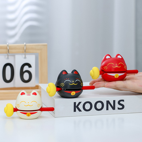 New Lucky Cat Little Wooden Fish Meditation Decoration Office Decompression Knocking Wooden Fish Creative Funny Gift Toy