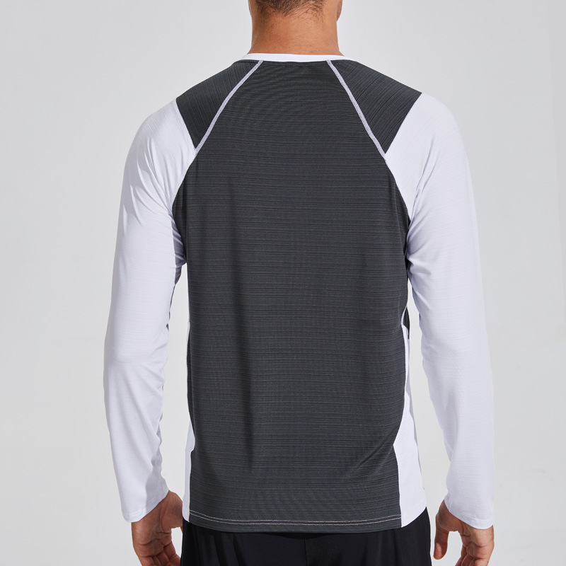 Ropa de secado rápido a juego de color de moda para hombres nueva de cuatro agujas de seis líneas cuello redondo transpirable fitness running baloncesto deportes Camiseta de manga larga