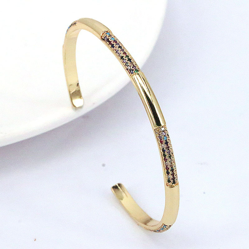 Simple style copper gold plated Micro Inlaid Colorful Zircon open Bracelet