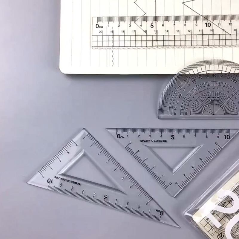 Morning Light ARL960J2 Natural Acrylic Ruler 20cm Straight Ruler Student Use Triangular protractor Measuring Tool