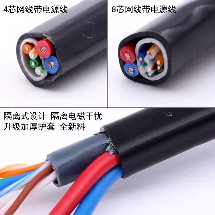 屋外4芯8芯ネットワークケーブル電源付き一体線ネットワーク監視総合線複合線300メートル盤|undefined