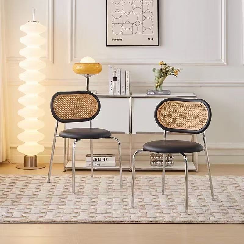 Nordic Rattan-Style Dining Chair, Home-Use Light Luxury Ins-Style Vintage Plastic Internet-Famous Homestay Restaurant Backrest Chair