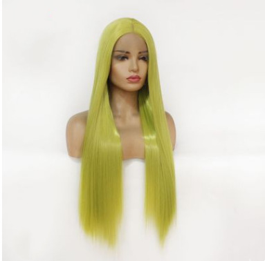 Peruca amarilla fibra química frente encaje largo cabello recto europeo y americano encaje cabello largo cubierta LW0284