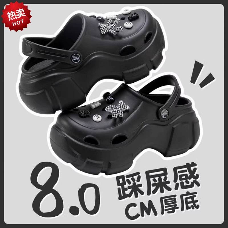 Черная обувь EVA пещерные женские пляжные сандалии 2024 новые кексы с толстой подошвой тапочки женские летние наружные