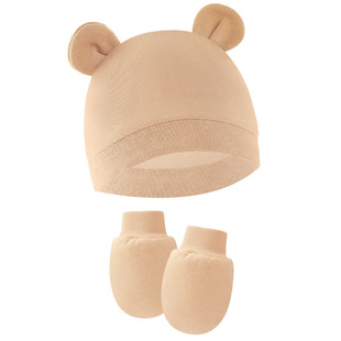 Foreign trade Europe and the United States newborn fetal cap anti-scratch gloves baby cap baby ear cap gloves two-piece 8305