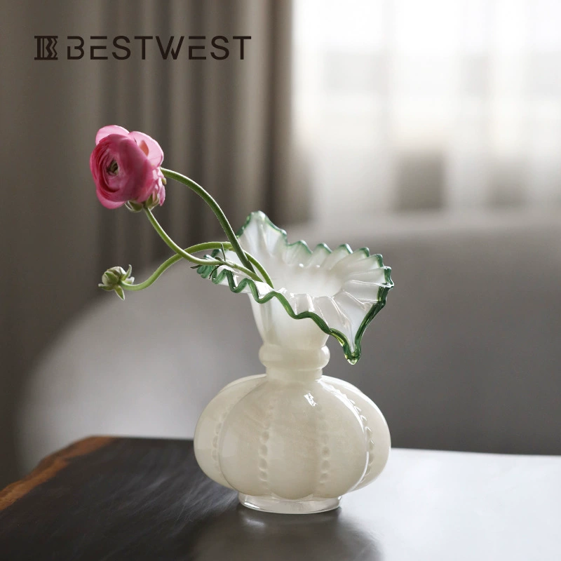 Легкая роскошь и высококачественные зеленые тыквенные стеклянные вазы, украшения для гостиной во французском стиле ретро, ​​настольные украшения для цветочных композиций с водой