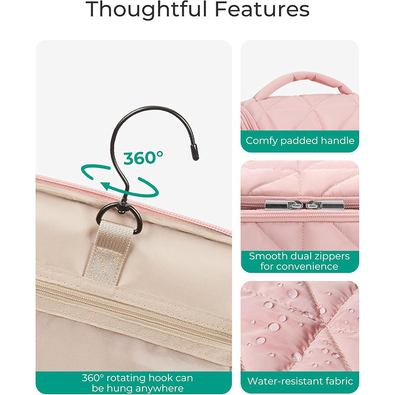 Amazon nueva bolsa de maquillaje bolsa de viaje con gancho impermeable bolsa de maquillaje ligera y esponjosa bolsa de viaje portátil