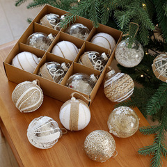 国境を越えた箱入り8CMクリスマスボール、プラスチックボール、フォームボールセット、粘着性のあるライン入りクリスマスツリーハンギングボール、クリエイティブなデザイン