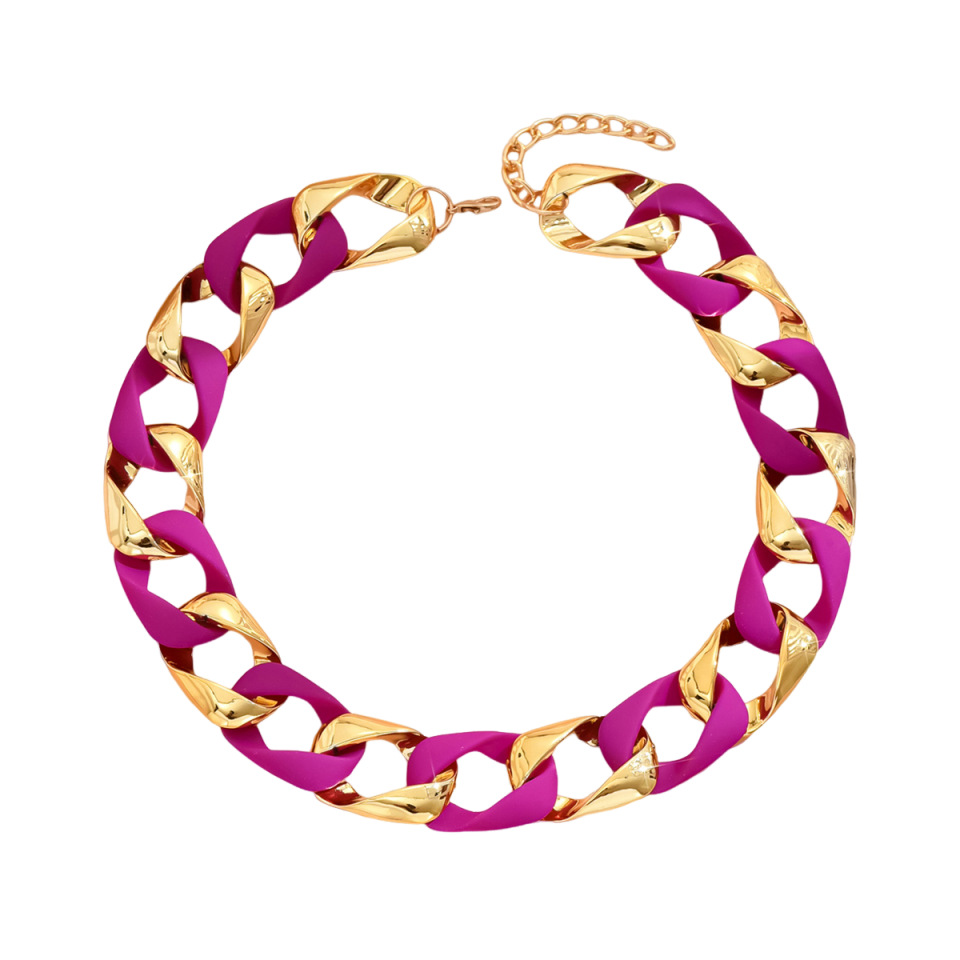 Punk Style Fluorescent Acrylic Cuban Chain Necklace For Women_voghion.com