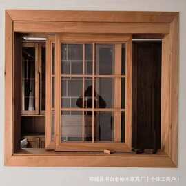 实木老榆木窗户中式平开窗做旧复古上翻折叠窗门窗民宿奶茶店窗框