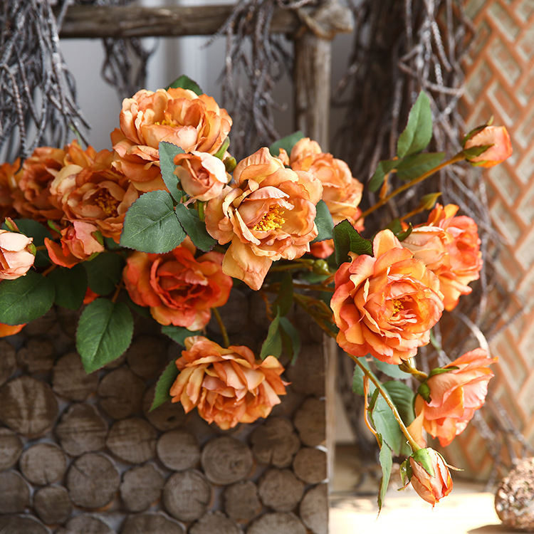 Retro Autumn Peony Flower Simulation Flower Home Living Room Decorative Ornaments Decorative Flower Flower Arranging