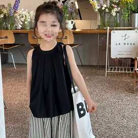 女童夏装背心条纹裤套装2025新款中小童洋气时髦晟亿阔腿裤两件套