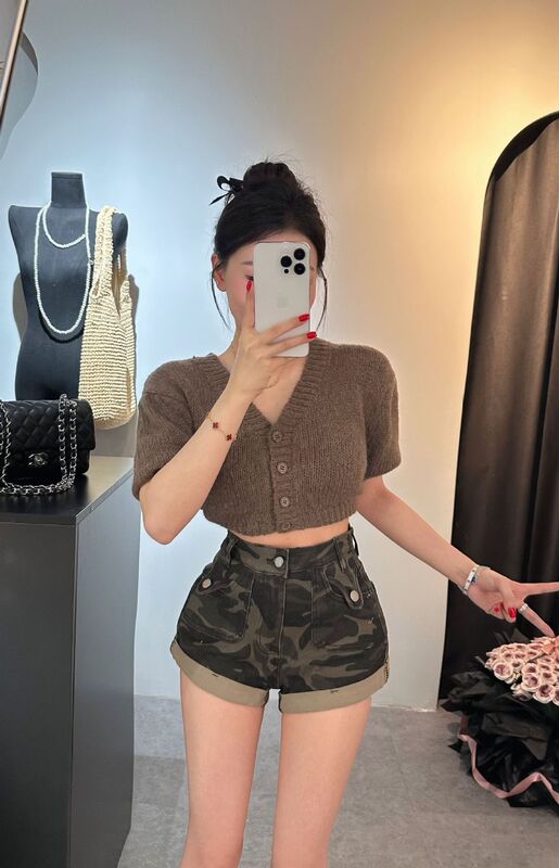 迷彩工装短裤女夏季新款韩版高腰显瘦设计感包臀裙短裤裤子5828|undefined