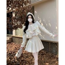 时尚名媛气质套装女秋冬新款洋气小香风短外套女百褶半身裙两件套