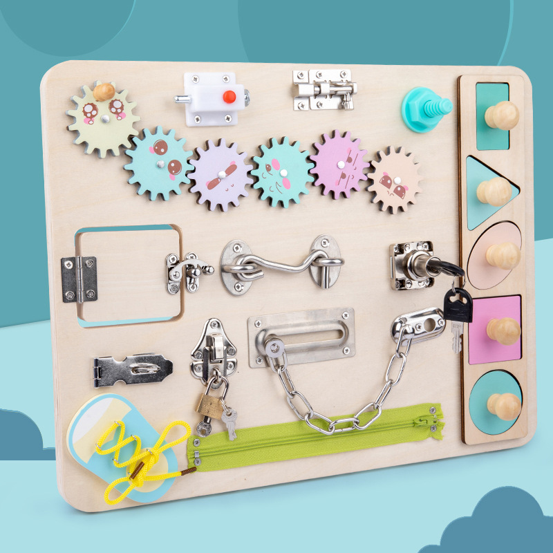 Children's Busy Board Baby Early Education Puzzle Cognitive Training Montessori Teaching Aids Shoe Laces Fine Movement Unlocking Toys