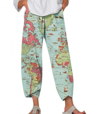 Lino de bambú 2023 nueva primavera suelta moda Impresión digital directa la fábrica pantalones casuales verano