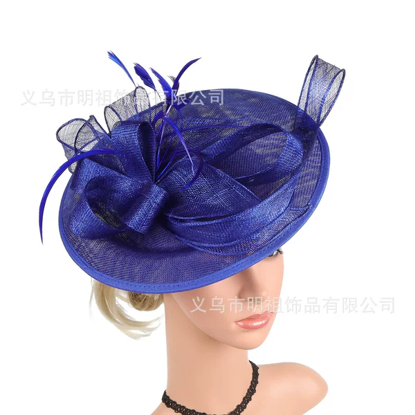 European and American boutique linen hat bridal feather headdress ball horse racing festival horse club accessories hairpin hair accessories